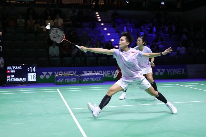 Siti Fadia Silva Ramadhanti/ Amallia Cahaya Pratiwi saat tampil di babak perempat final German Open 2026 melawan Lui Lok Lok/Tsang Hiu Yan dari Hongkong pada Sabtu WIB (28/2/2026). (foto:PBSI)